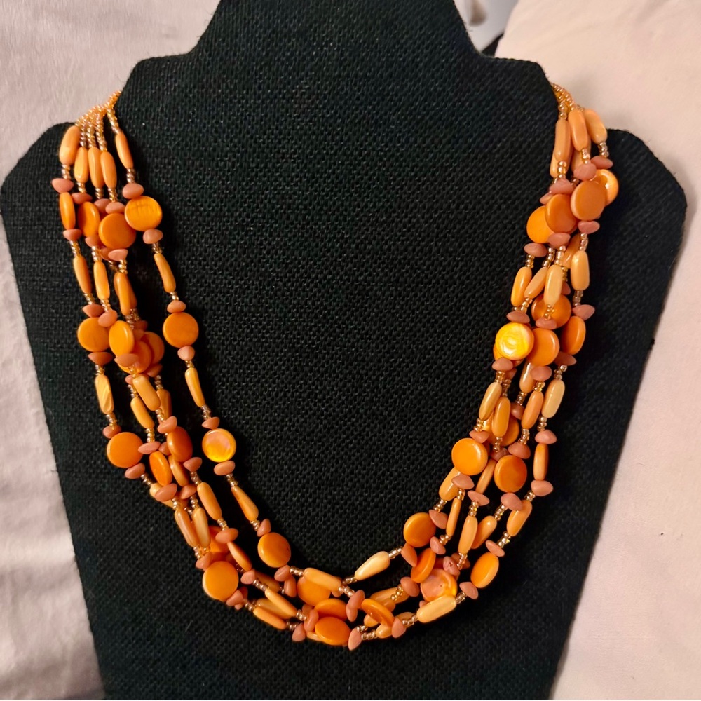 Coldwater Creek Vintage Orange Multi Beaded Necklace‎ 5 Strand Aprox. 22”